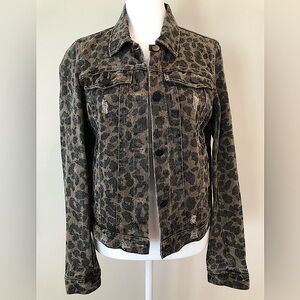 Elan Distressed Animal Print Jean Jacket Womens Small